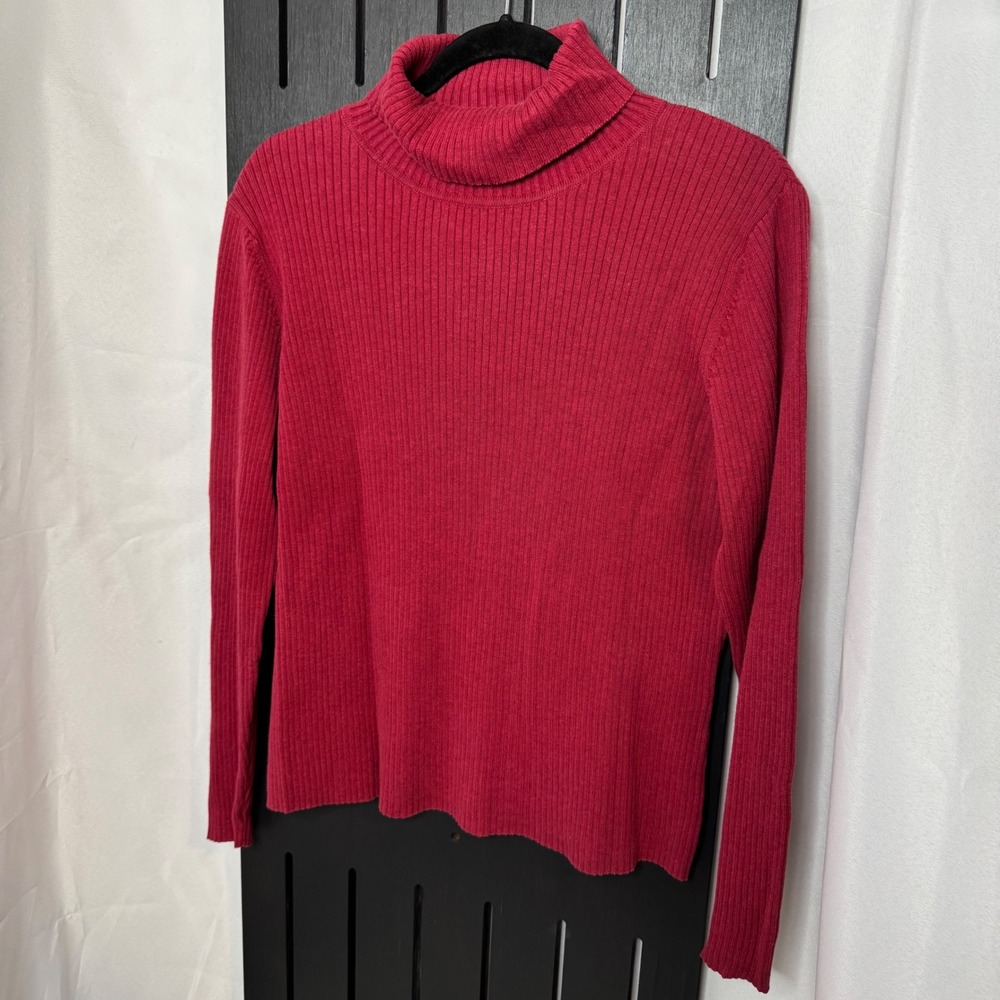 Casual Corner Ribbed Turtleneck Sweater Red Cotton Women's Size L